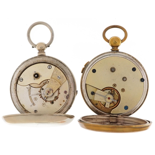 2769 - Four gentlemen's open face pocket watches including a chronograph pocket watch engraved Exhibition S... 