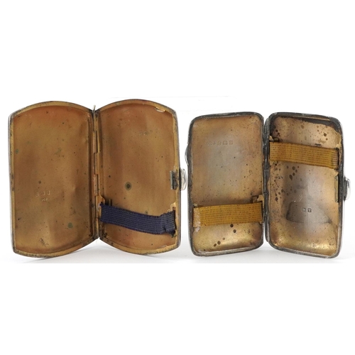 68 - Two George V engine turned silver cigarette cases, each with gilt interior, Birmingham 1912 and 1920... 