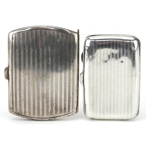 68 - Two George V engine turned silver cigarette cases, each with gilt interior, Birmingham 1912 and 1920... 