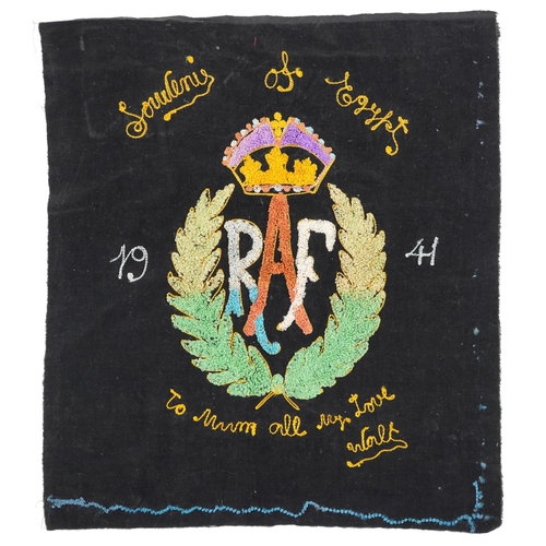 1859 - British military World War II RAF souvenir of Egypt embroidery previously belonging to Evan David Ve... 