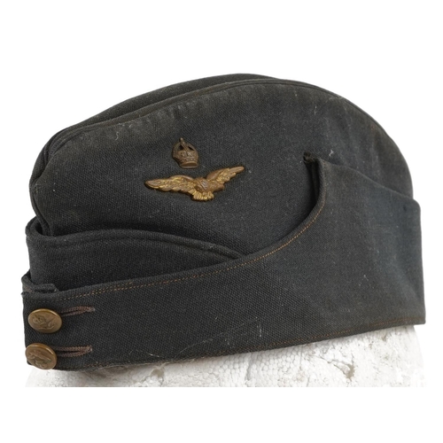 1856 - British military World War II RAF Officer's side cap previously belonging to Evan David Verdlin Will... 