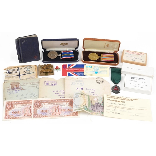 1815 - British militaria including Suez Canal medal, National Service medal, various boxes inscribed PTE B ... 