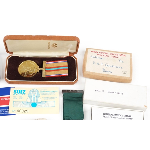 1815 - British militaria including Suez Canal medal, National Service medal, various boxes inscribed PTE B ... 