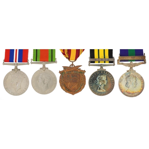 British military World War II and later Dunkirk five medal group including Elizabeth II Africa General Service medal with Kenya bar awarded to 22581341PTE.B.H.J.COURTNEYBUFFS and Elizabeth II General Service medal with Canal Zone bar awarded to 22581341PTE.B.H.J.COURTNEY.THEBUFFS