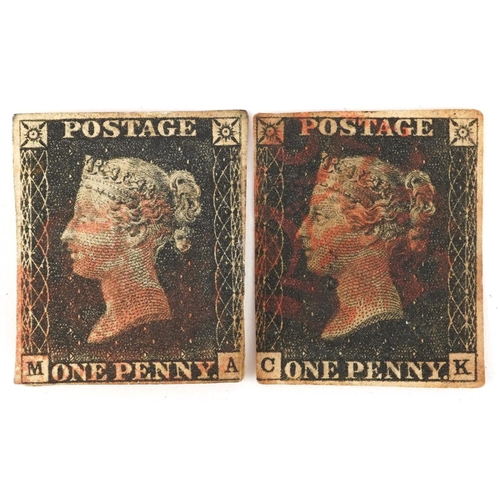 1751 - Two Victorian Penny Black stamps