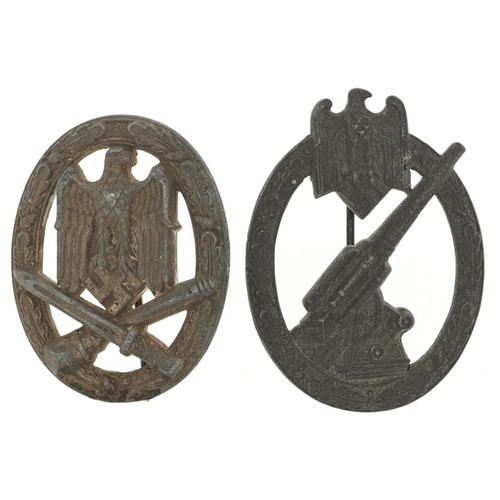 1834 - Two German military interest badges comprising General Assault and Army Flak