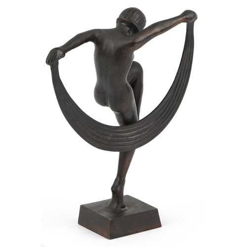 470 - Patinated bronze statuette of a nude Art Deco female dancer, 25cm high