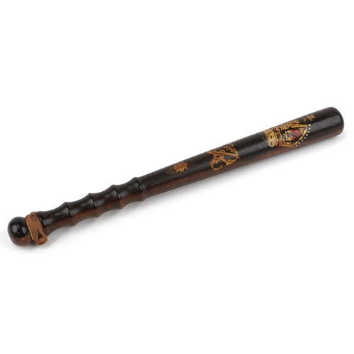 148 - George V hardwood police truncheon with painted cypher, 39cm in length