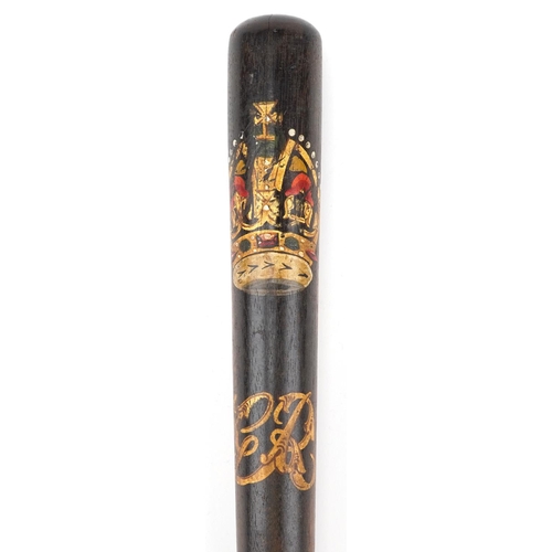 148 - George V hardwood police truncheon with painted cypher, 39cm in length