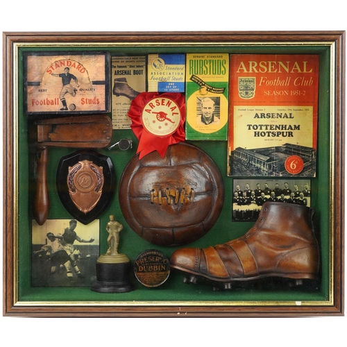 1733 - Sporting interest glazed mahogany wall hanging football diorama, overall 60.5cm x 50cm