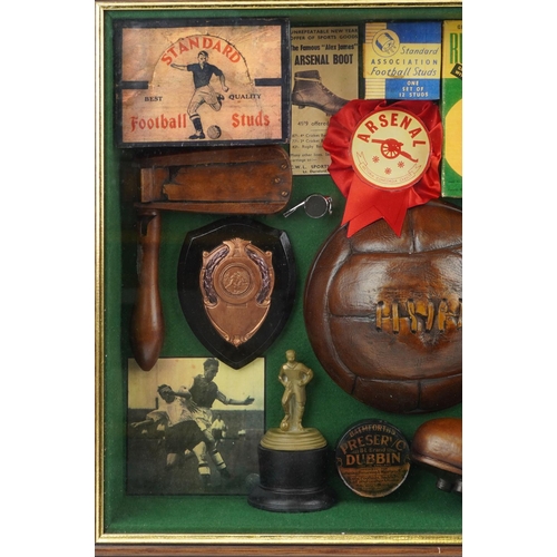 1733 - Sporting interest glazed mahogany wall hanging football diorama, overall 60.5cm x 50cm