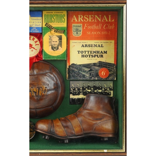 1733 - Sporting interest glazed mahogany wall hanging football diorama, overall 60.5cm x 50cm