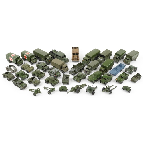 1621 - Vintage Dinky diecast army vehicles and weapons including three tonne army wagon, military ambulance... 