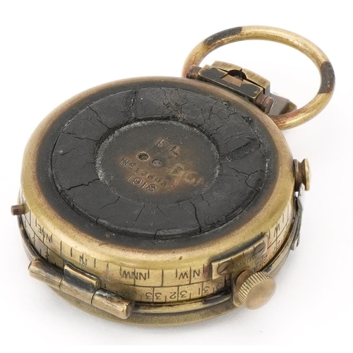 1875 - British military World War I Verner's pattern brass compass with leather case, the compass dated 191... 