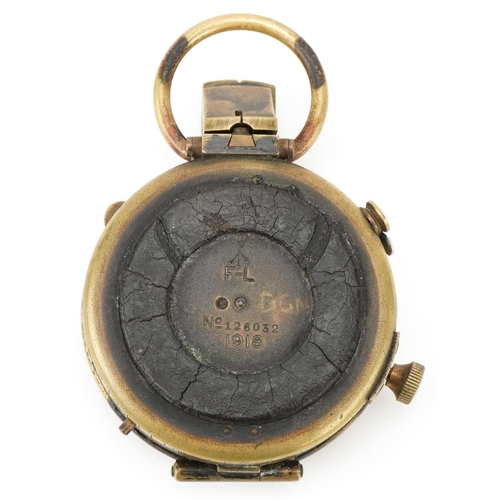 1875 - British military World War I Verner's pattern brass compass with leather case, the compass dated 191... 