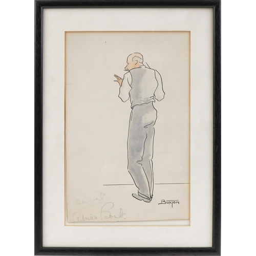 774 - Buxton - Adrian Boult, Rehearsal, ink and watercolour caricature, mounted, framed and glazed, 28.5cm... 