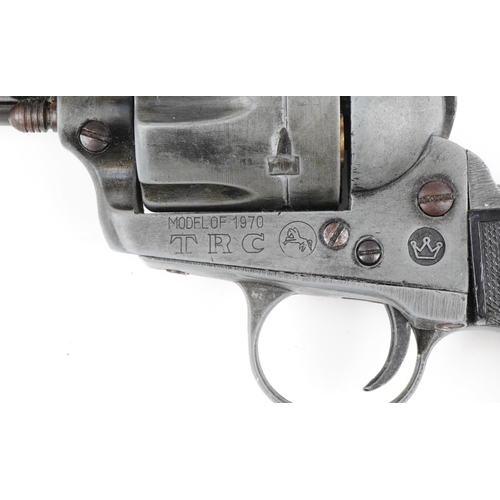 1918 - Decorative TRC model of a 1970 Colt single action army revolver with leather holster and belt