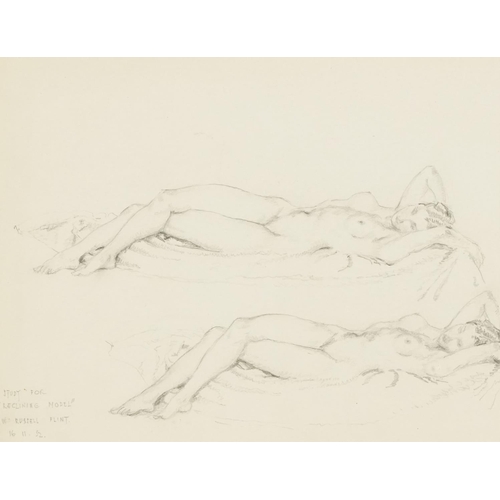 187 - Attributed to Sir William Russell Flint - Study for reclining model, pencil on paper, mounted, frame... 