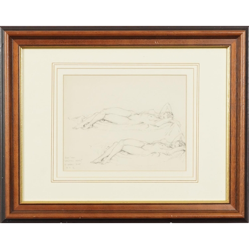 187 - Attributed to Sir William Russell Flint - Study for reclining model, pencil on paper, mounted, frame... 