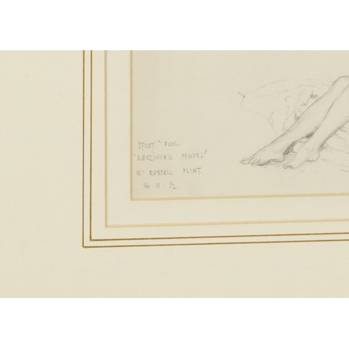 187 - Attributed to Sir William Russell Flint - Study for reclining model, pencil on paper, mounted, frame... 