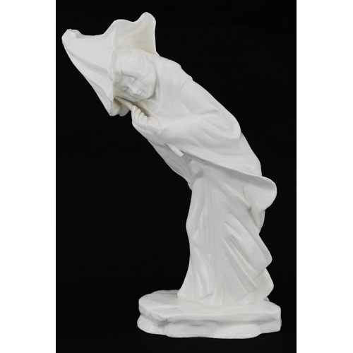 704 - Michael Sutty porcelain figure of a Geisha holding and parasol, 24.5cm high