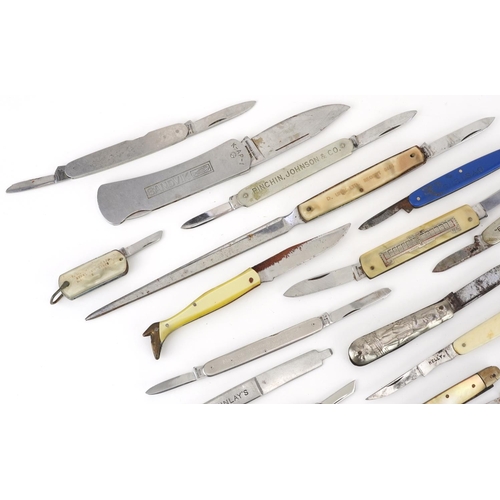 1562 - Collection of vintage advertising penknives and pocket tools, including Hoover Ltd, Sandvik, Harp La... 