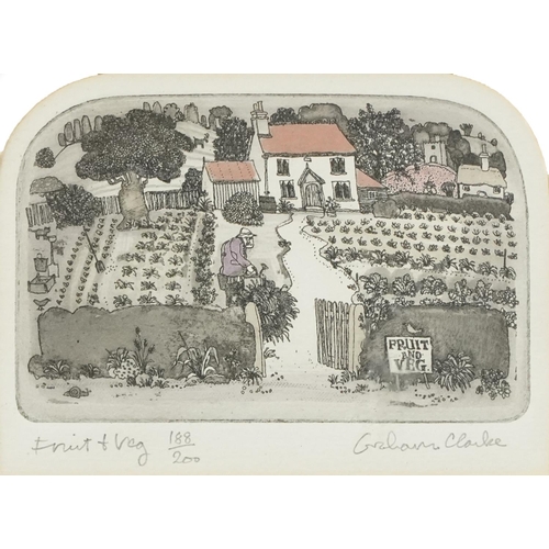 481 - Graham Clarke - Washday and Fruit & Veg, pair of pencil signed etchings in colour, each limited edit... 