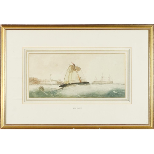 671 - Richmond Markes - Off the South Coast, Victorian  naval interest watercolour, mounted, framed and gl... 