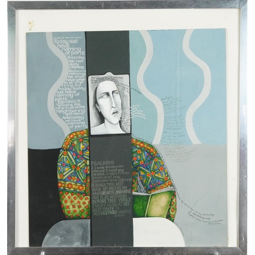 383 - Irene Jones 1980 - Psalm 39, Cornish school gouache on board, framed and glazed, 49.5cm x 46cm exclu... 