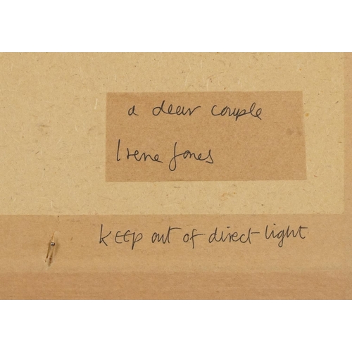 382 - Irene Jones - A dear couple, Cornish school gouache on paper, details and inscription verso, mounted... 