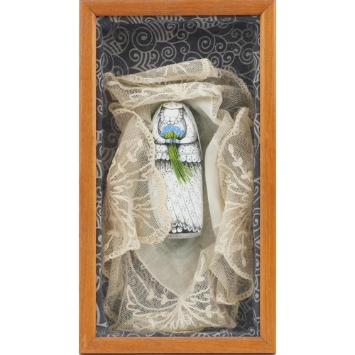 387 - Irene Jones 1976 - The Bride, Cornish school glazed wall hanging diorama with hand painted stone, ov... 