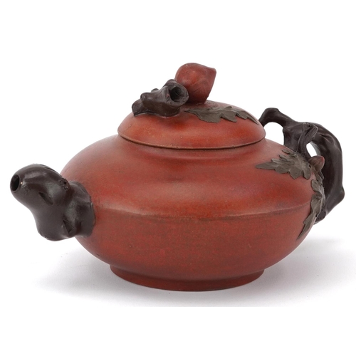 1491 - Chinese Yixing naturalistic terracotta teapot with fruit design knop, 20cm in length