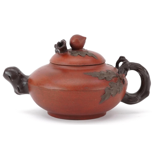 1491 - Chinese Yixing naturalistic terracotta teapot with fruit design knop, 20cm in length