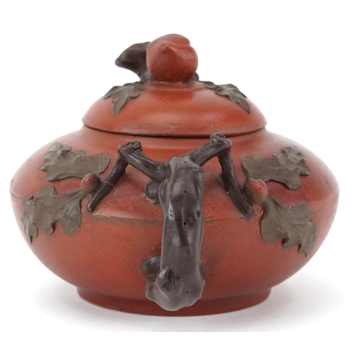 1491 - Chinese Yixing naturalistic terracotta teapot with fruit design knop, 20cm in length