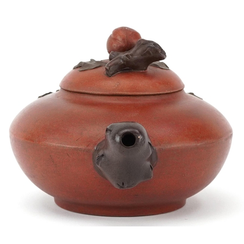 1491 - Chinese Yixing naturalistic terracotta teapot with fruit design knop, 20cm in length