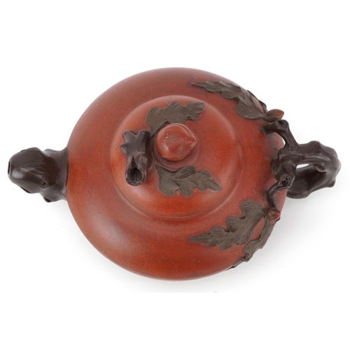 1491 - Chinese Yixing naturalistic terracotta teapot with fruit design knop, 20cm in length