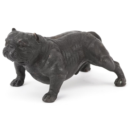 1502 - Patinated bronze British Bulldog, impressed marks to the base, 19cm in length