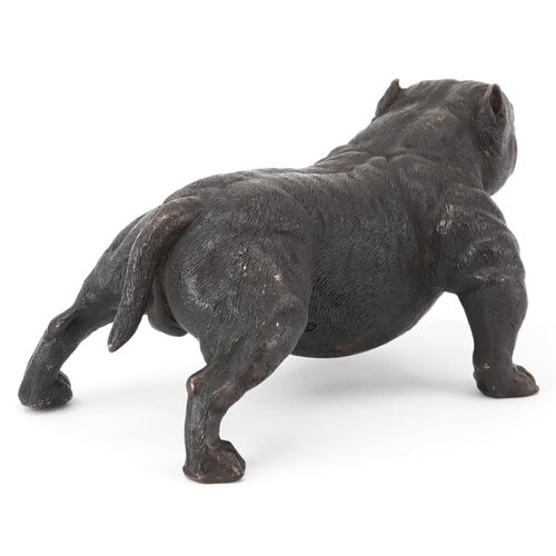 1502 - Patinated bronze British Bulldog, impressed marks to the base, 19cm in length