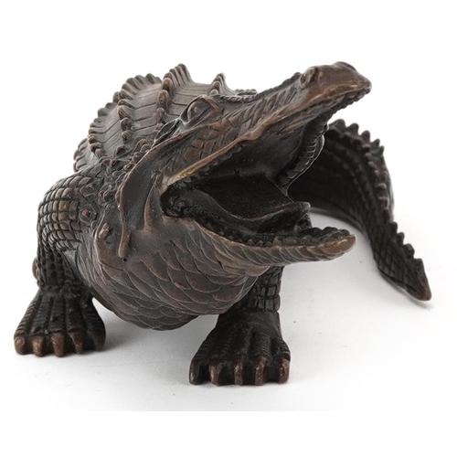 1417 - Patinated bronze study of a crocodile, 24cm in length