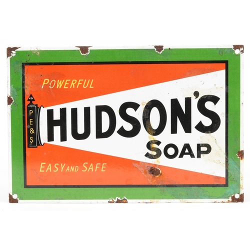 609 - Hudson's Soap enamel advertising sign, 30cm x 20.5cm