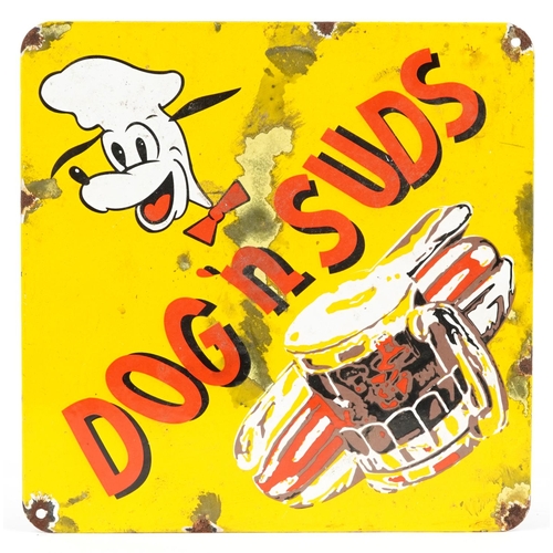 1375 - Dog'n Suds enamel advertising sign, 30cm x 30cm