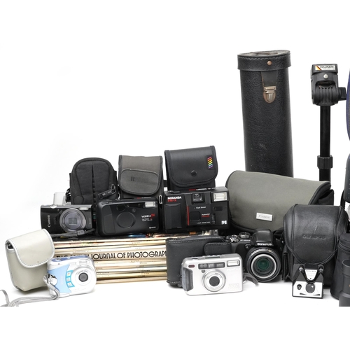 1674 - Large collection of vintage and later cameras and accessories including Konica Pop, Yoshika FX-D Qua... 