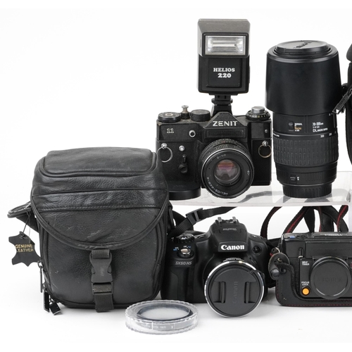 1672 - Vintage and later cameras and accessories including a Yoshika auto focus motor, Cannon EOS 300, Zeni... 