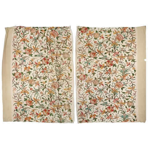 520 - Pair of Arts & Crafts floral crewelwork embroidered textiles in the manner of William Morris convert... 