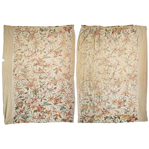 520 - Pair of Arts & Crafts floral crewelwork embroidered textiles in the manner of William Morris convert... 