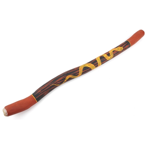 1540 - Tribal interest Aboriginal digeridoo hand painted with a serpent, 123cm in length