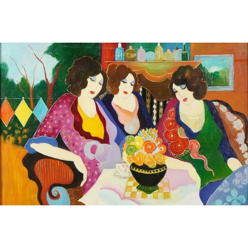 64 - After Itzchak Tarkay - Afterparty, American school oil on board, mounted and framed, 60cm x 40cm exc... 