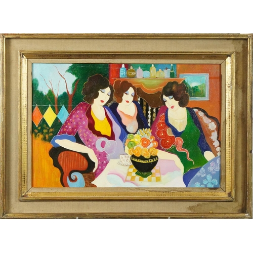 64 - After Itzchak Tarkay - Afterparty, American school oil on board, mounted and framed, 60cm x 40cm exc... 