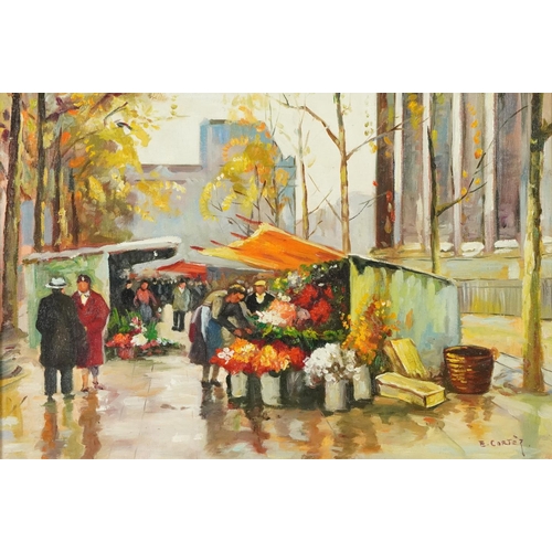 1183 - Manner of Edward Cortez - Parisian market, Impressionist oil on board, mounted and framed, 45cm x 30... 