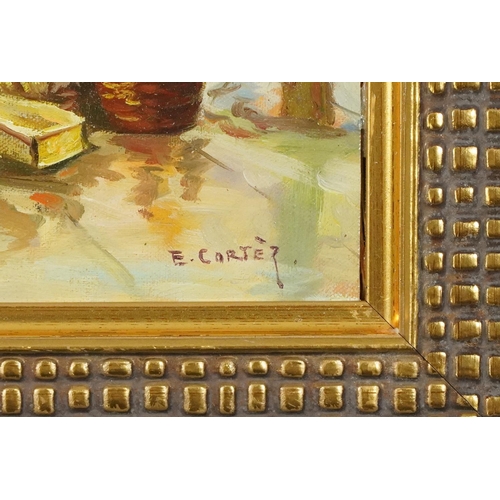 1183 - Manner of Edward Cortez - Parisian market, Impressionist oil on board, mounted and framed, 45cm x 30... 